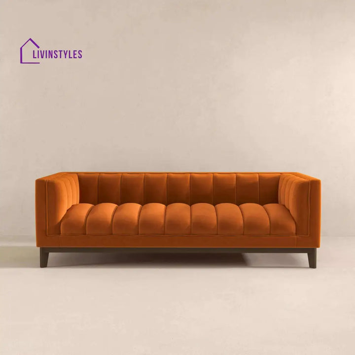 Piyush Orange Three Seater Sofa For Living Room