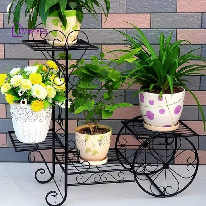Plant Stand Flower Trolley Rack Display Metal Indoor Pot Shelf Garden Holder Black Stands