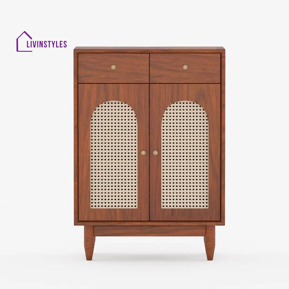 Platon Solid Wood Acacia Cane Cabinet and Sideboard (Honey Finish)