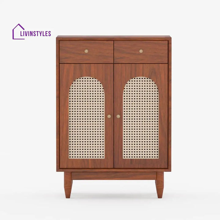 Platon Solid Wood Acacia Cane Cabinet and Sideboard (Honey Finish)