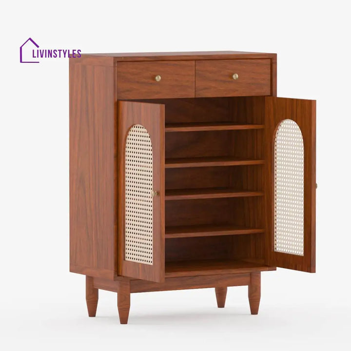 Platon Solid Wood Acacia Cane Cabinet and Sideboard (Honey Finish)