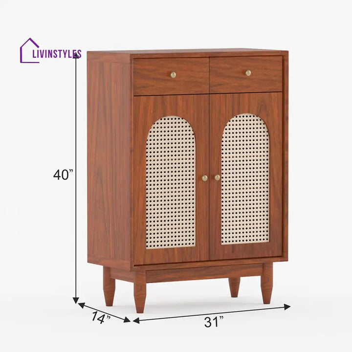 Platon Solid Wood Acacia Cane Cabinet and Sideboard (Honey Finish)