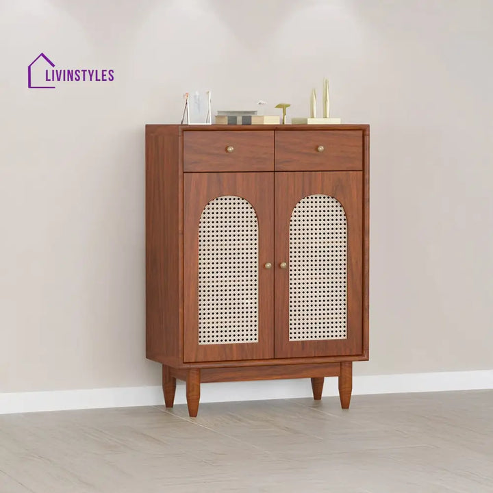 Platon Solid Wood Acacia Cane Cabinet and Sideboard (Honey Finish)