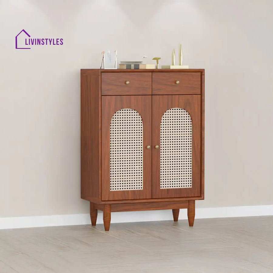 Platon Solid Wood Acacia Cane Cabinet and Sideboard (Honey Finish)