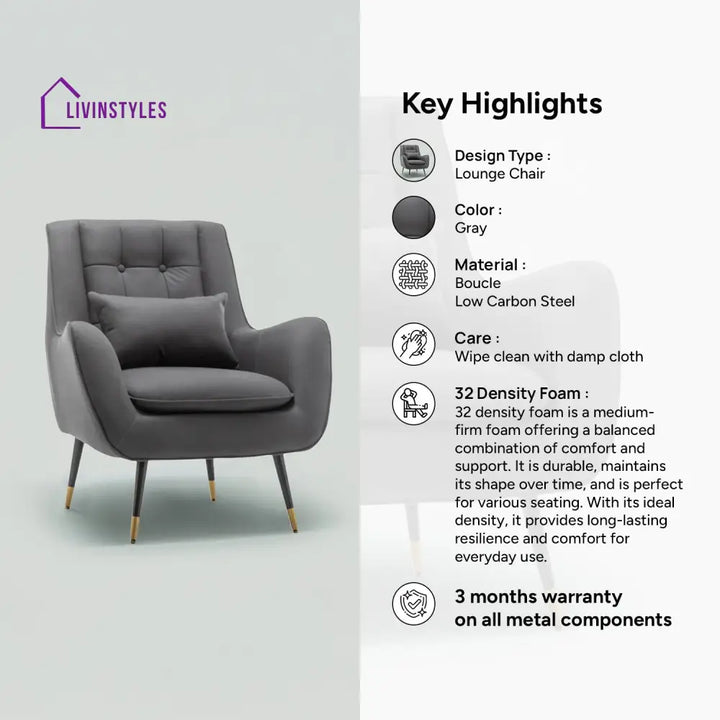 Plush Velvet Accent Chair Grey Furniture