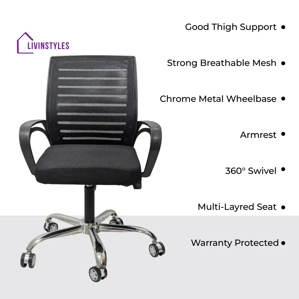 Polar Black Flow Mesh Comfortable Office Chair