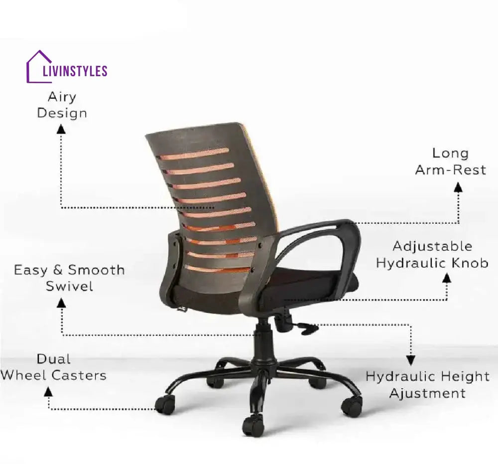 Polar Orange Flow Mesh Comfortable office Chair