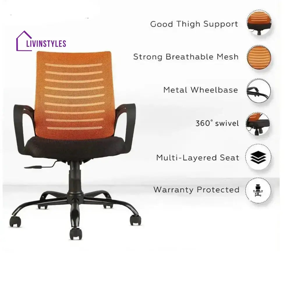 Polar Orange Flow Mesh Comfortable office Chair