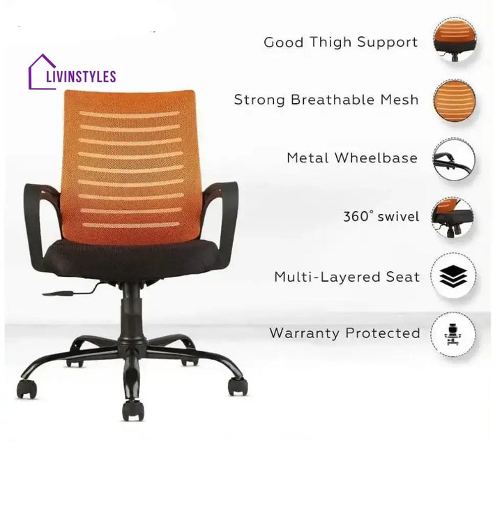 Polar Orange Flow Mesh Comfortable office Chair
