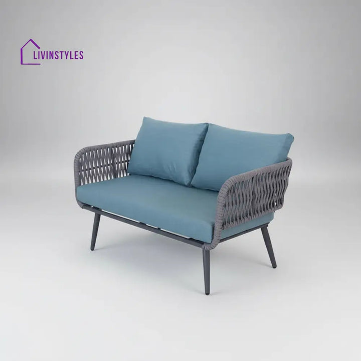Polari Outdoor Garden Balcony Sofa Set 2 Seater 2 Single Seater 1 Center Table Set (Grey) Braided and Rope - Sofa Sets