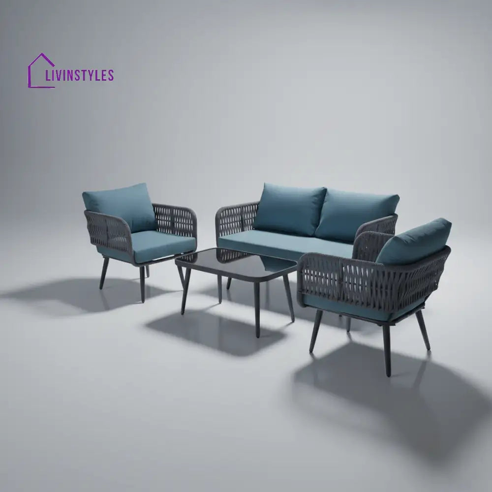 Polari Outdoor Garden Balcony Sofa Set 2 Seater 2 Single Seater 1 Center Table Set (Grey) Braided and Rope - Sofa Sets