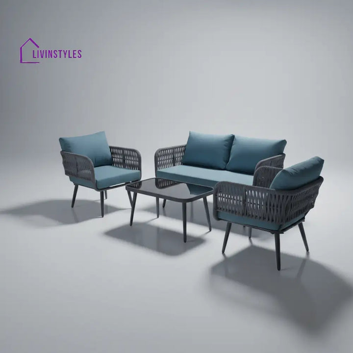 Polari Outdoor Garden Balcony Sofa Set 2 Seater 2 Single Seater 1 Center Table Set (Grey) Braided and Rope - Sofa Sets