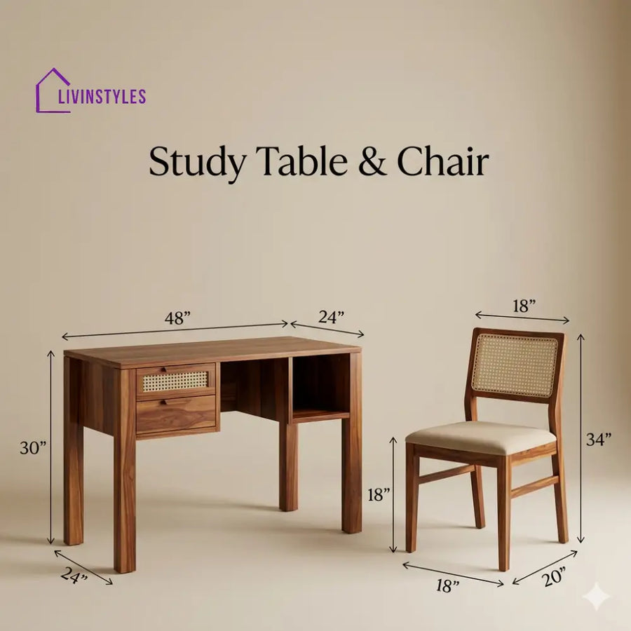 Polina Sheesham Wood Study Table and Chair Set for Students | Kids | Adults