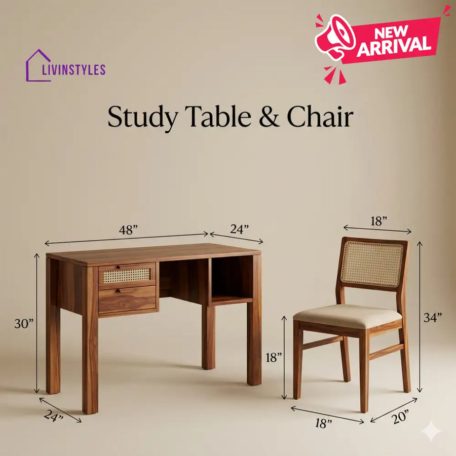 Polina Sheesham Wood Study Table and Chair Set for Students | Kids | Adults