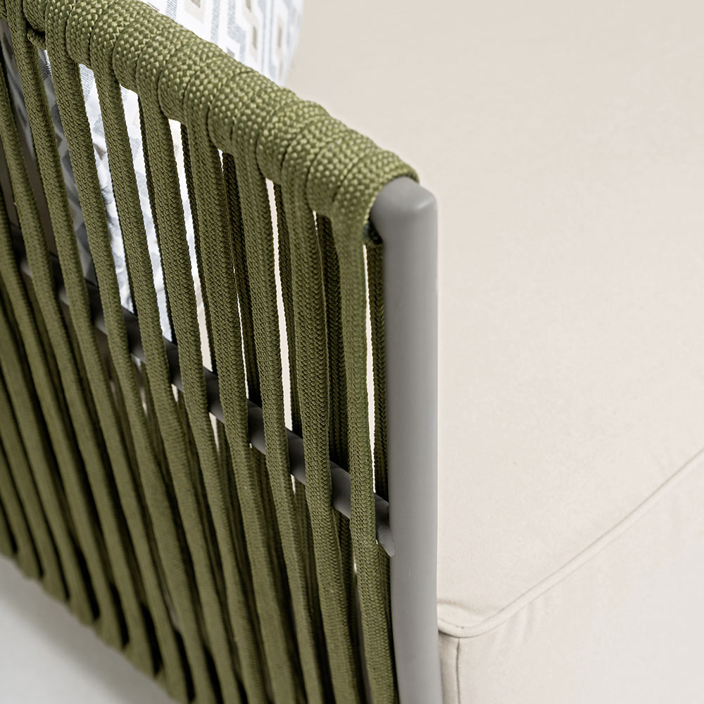 Klara Outdoor Garden Balcony Sofa Set 3 Seater,2 seater and Single Seater With 1 Table Set, Braid & Rope (Green + Beige)