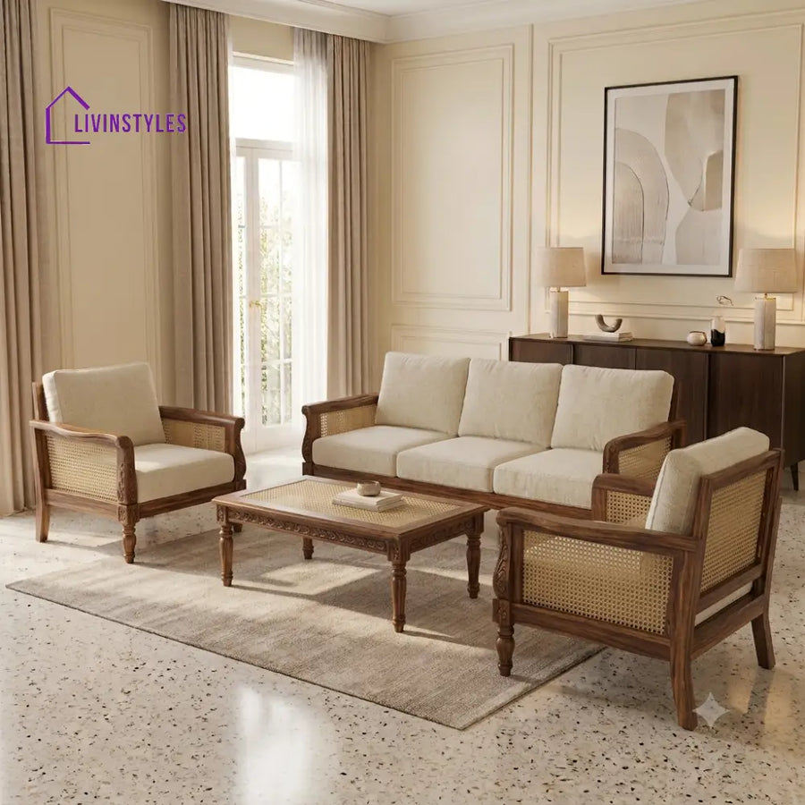 Ponni Wooden Sofa Set | 3 + 1 + 1 Sheesham Wood Sofa Set for Living Room