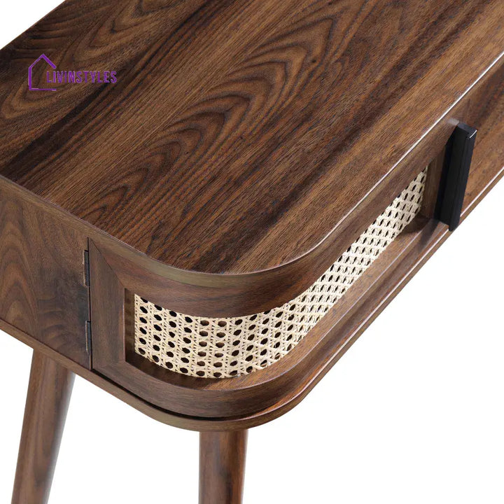 Izzy Curved Rattan 2-Door Table Walnut Console Tables