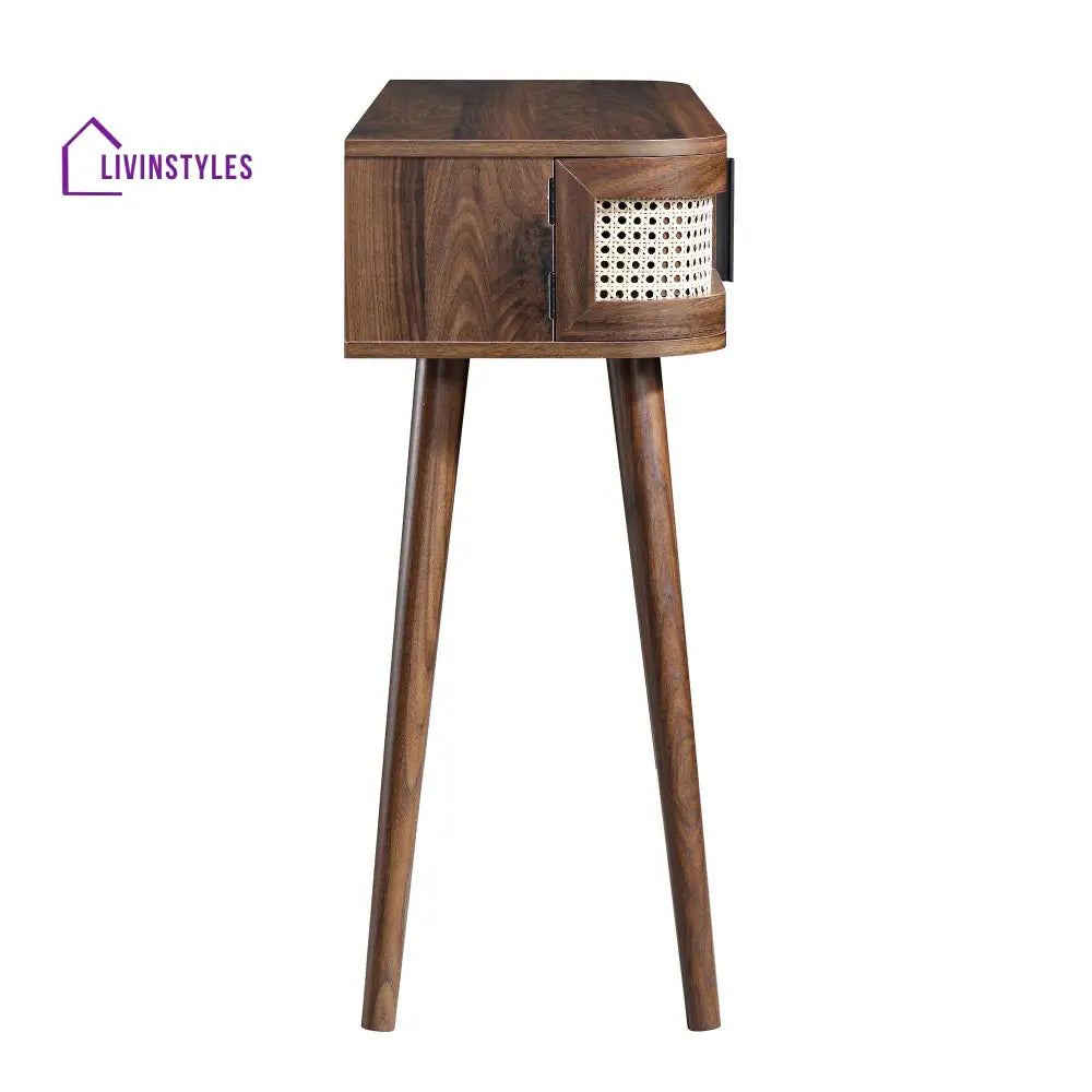 Izzy Curved Rattan 2-Door Table Walnut Console Tables
