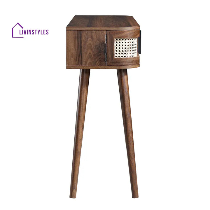 Izzy Curved Rattan 2-Door Table Walnut Console Tables