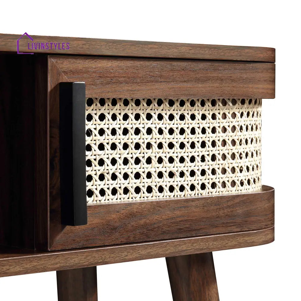 Izzy Curved Rattan 2-Door Table Walnut Console Tables