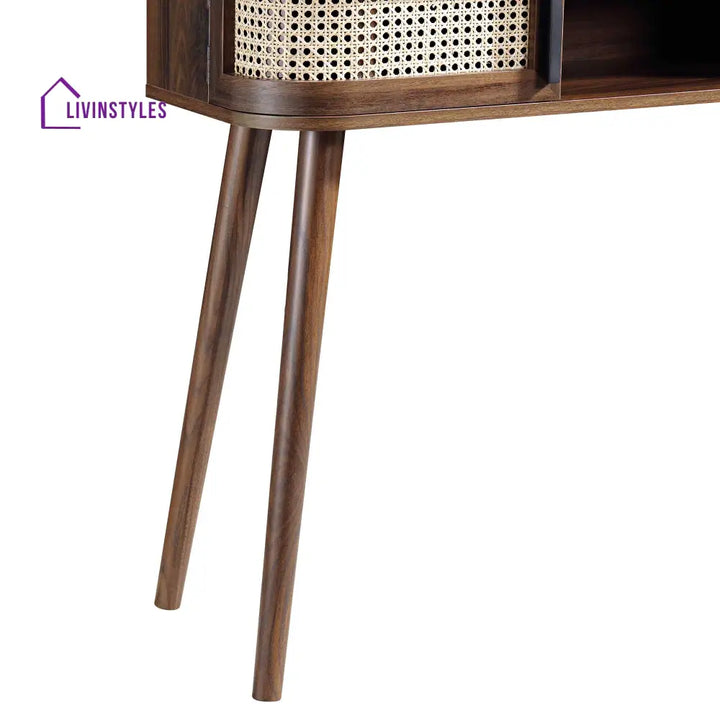 Izzy Curved Rattan 2-Door Table Walnut Console Tables