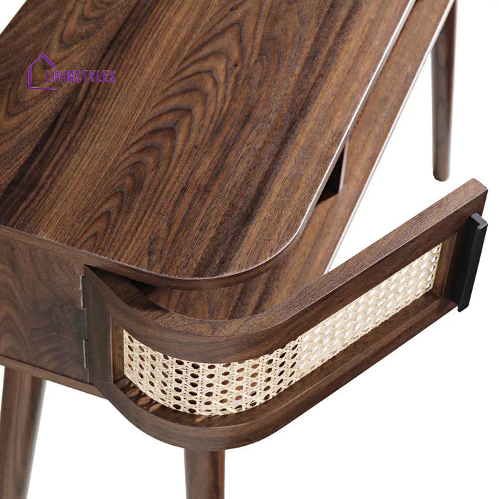 Izzy Curved Rattan 2-Door Table Walnut Console Tables