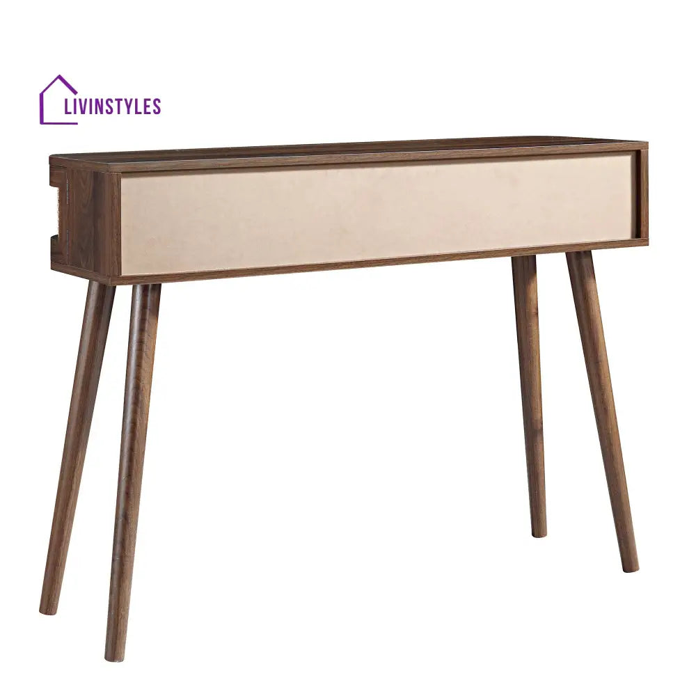 Izzy Curved Rattan 2-Door Table Walnut Console Tables
