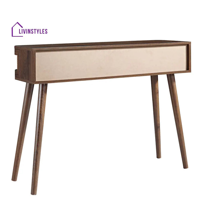 Izzy Curved Rattan 2-Door Table Walnut Console Tables