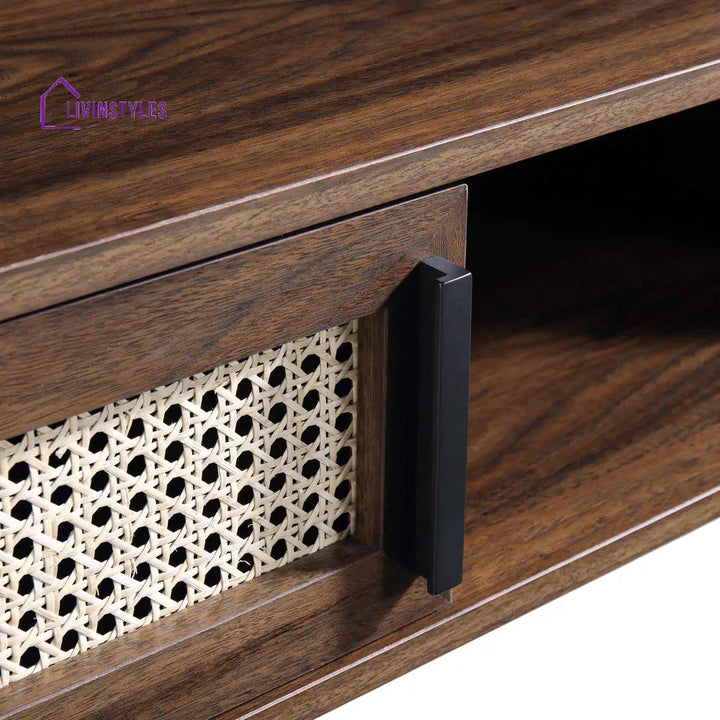 Izzy Curved Rattan 2-Door Table Walnut Console Tables