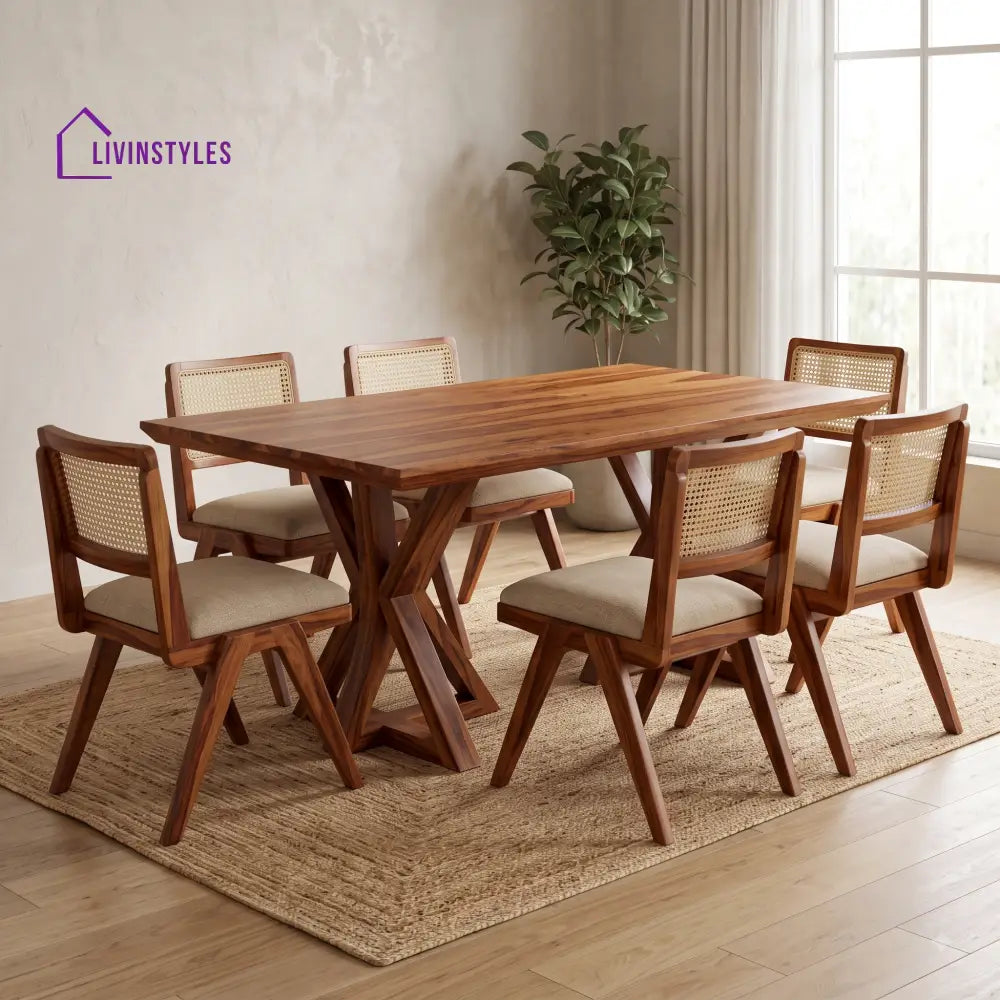 Pooja Premium Wooden 6 Seater Dining Table Set