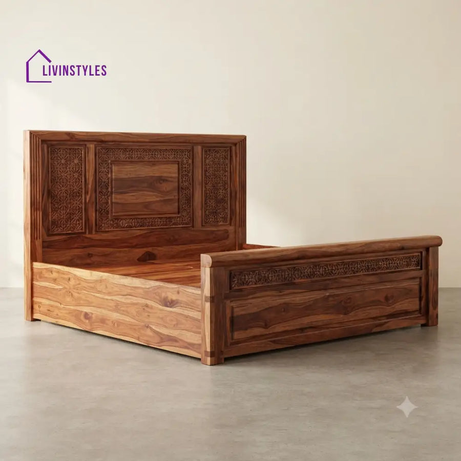 Poonguzhali Sheesham Wood Bed With Box Storage | Wooden Bed