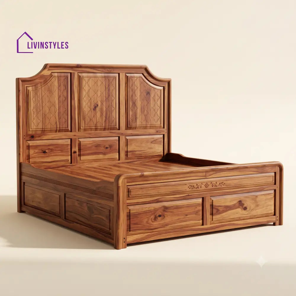 Poorani Sheesham Wood Bed With Box Storage | Wooden Bed