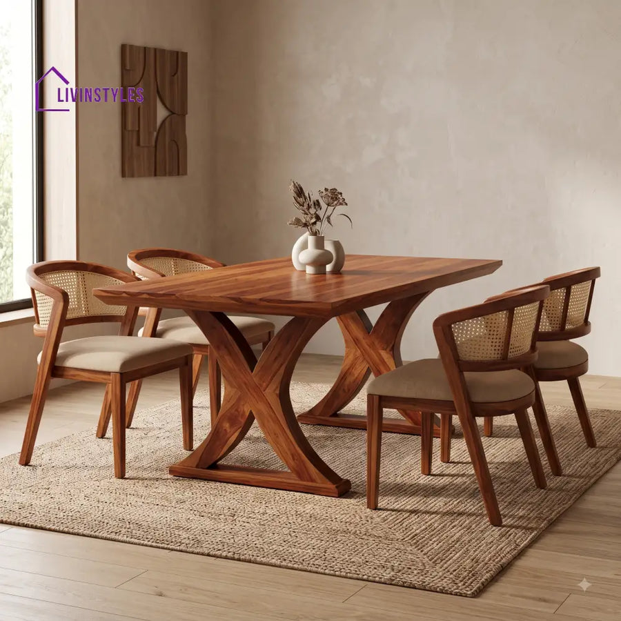 Poorna Premium Wooden 6 Seater Dining Table Set