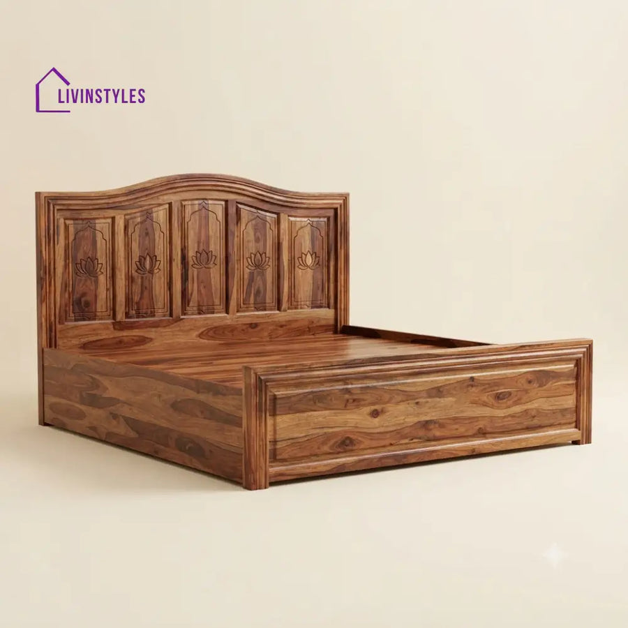 Poornima Sheesham Wood Bed With Box Storage | Wooden Bed