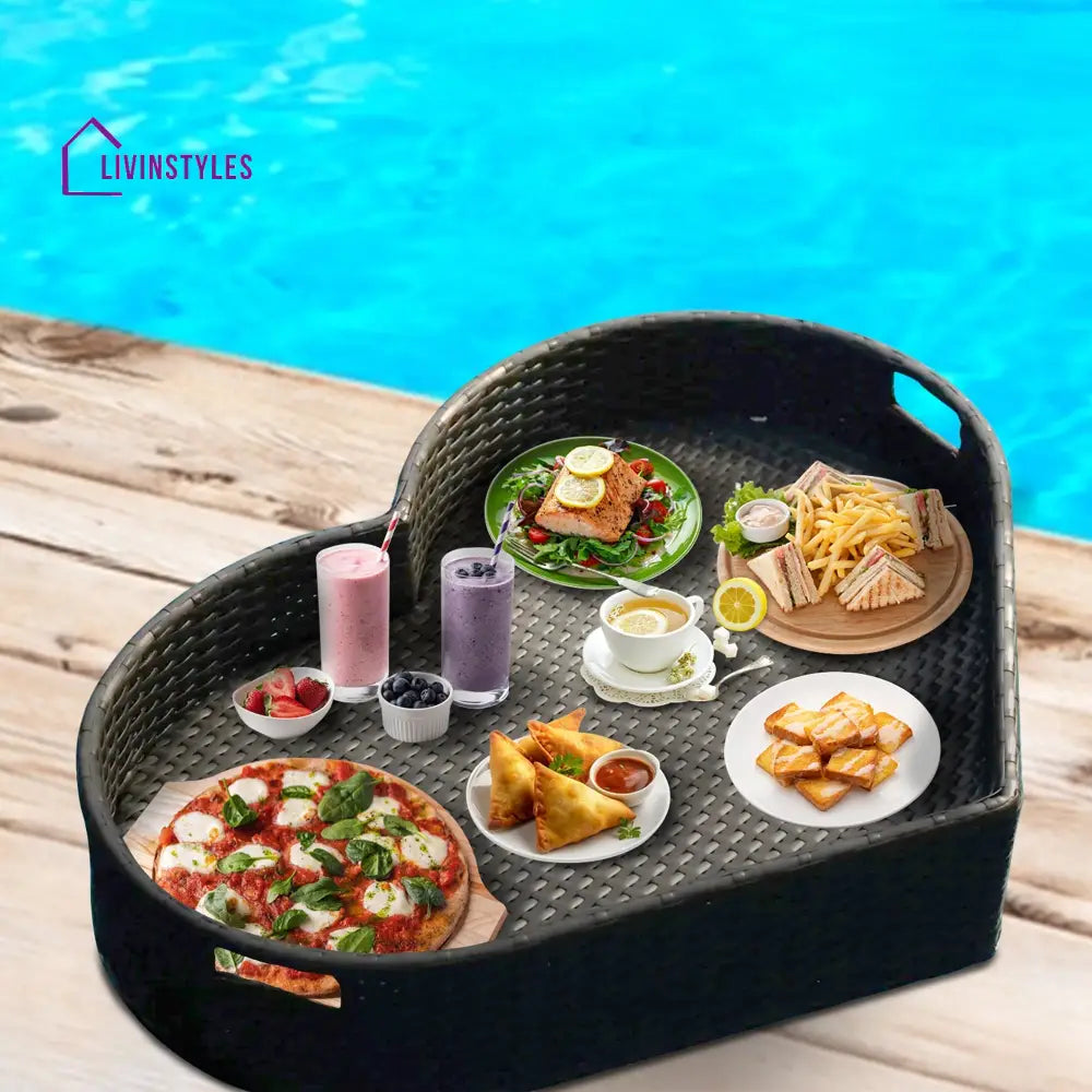 Poorvi Luxury Floating Serving Tray For Swimming Pool - Brown (Heart Shape)
