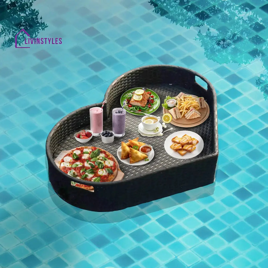 Poorvi Luxury Floating Serving Tray For Swimming Pool - Brown (Heart Shape)
