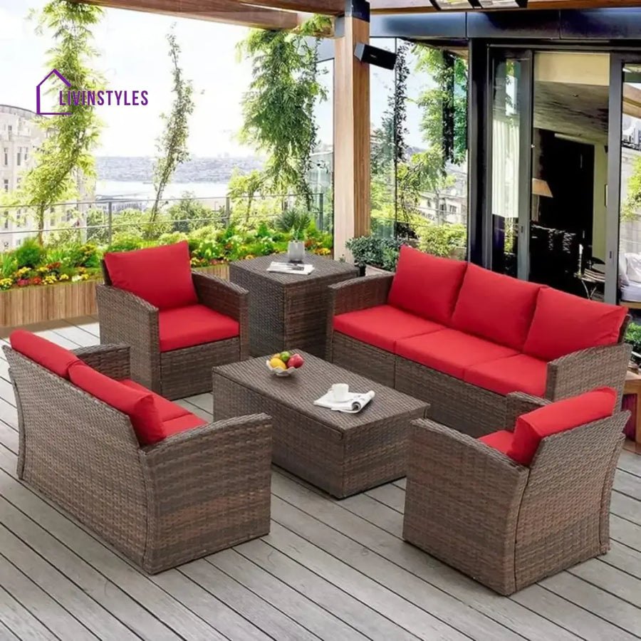 Poorvi Outdoor 7-Seater Wicker Sectional Sofa Set - Sofa Set