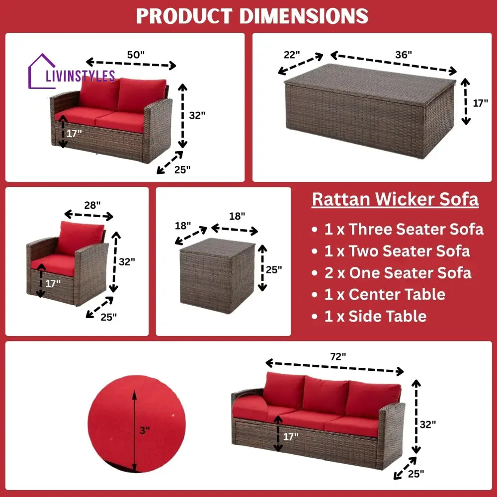 Poorvi Outdoor 7-Seater Wicker Sectional Sofa Set - Sofa Set