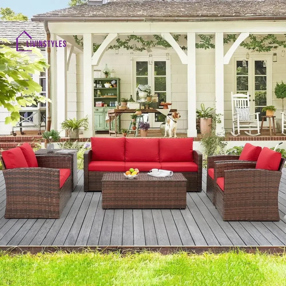 Poorvi Outdoor 7-Seater Wicker Sectional Sofa Set - Sofa Set