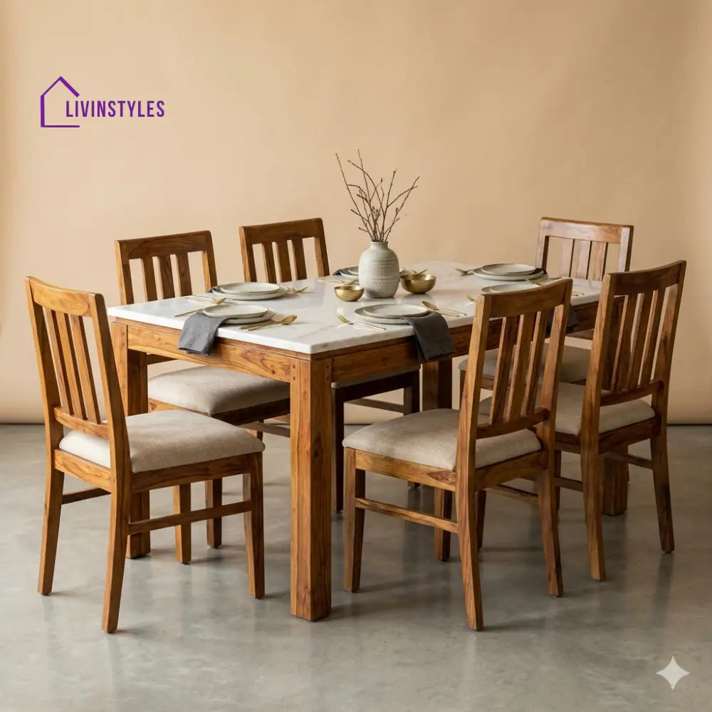 Popov Solid Sheesham Wood 6 Seater Dining Table Set