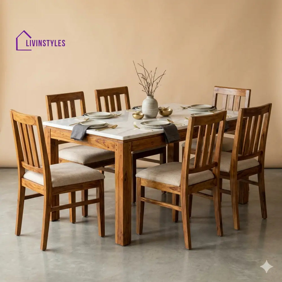 Popov Solid Sheesham Wood 6 Seater Dining Table Set