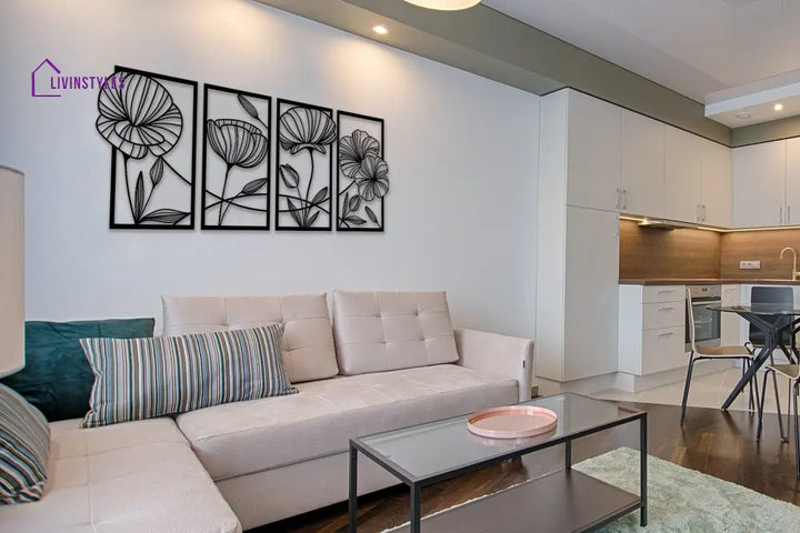Poppy Flowers 4 Panels Metal Wall Art