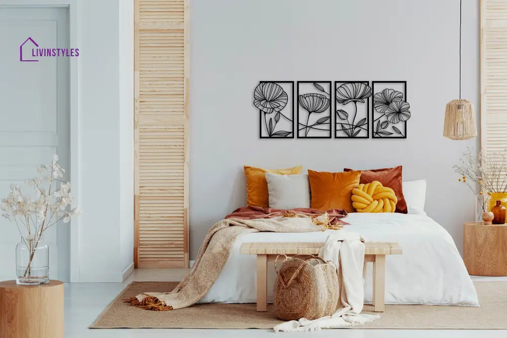 Poppy Flowers 4 Panels Metal Wall Art