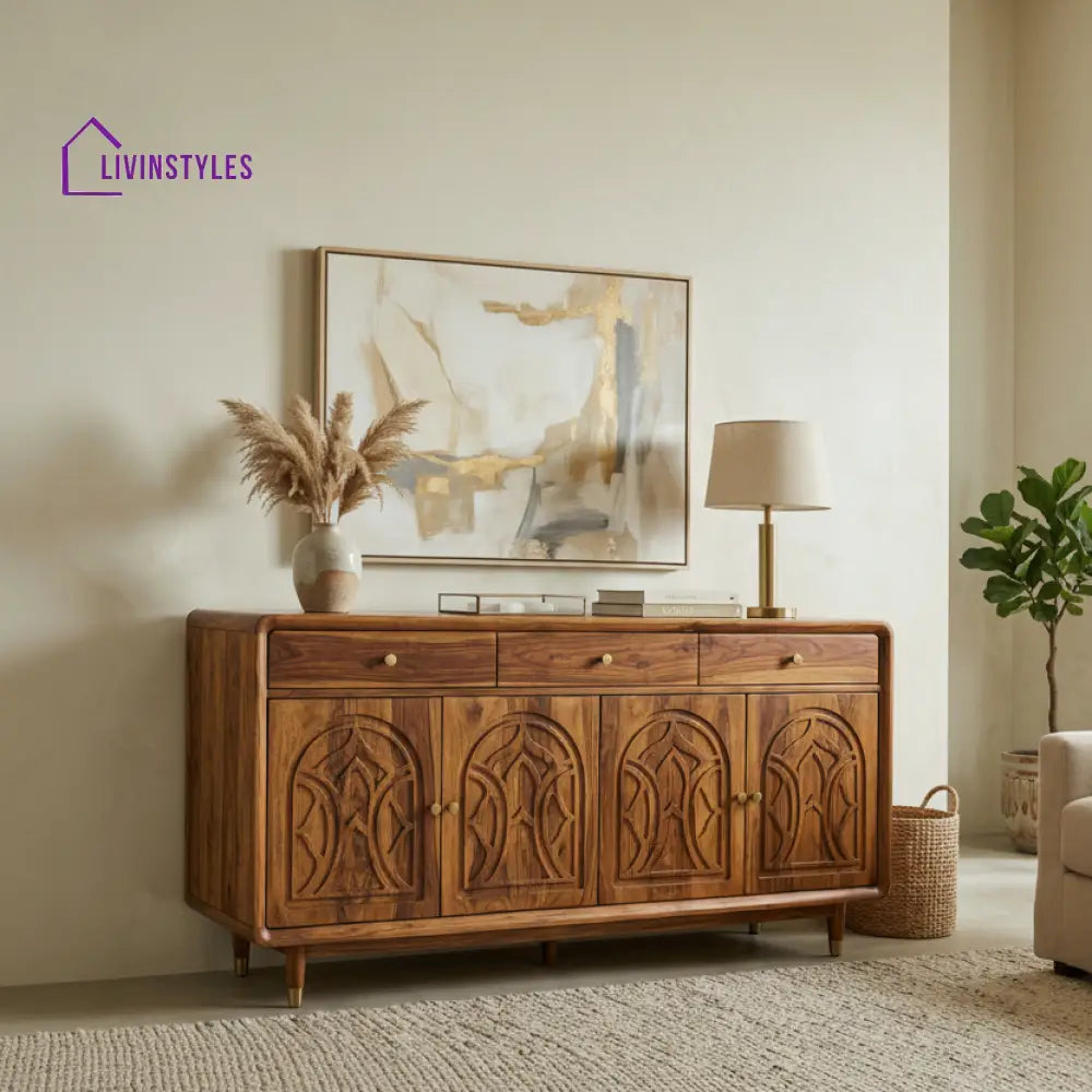 Poppy Sheesham Wood Cabinet and Sideboard (Honey Finish)