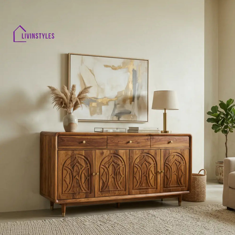 Poppy Sheesham Wood Cabinet and Sideboard (Honey Finish)
