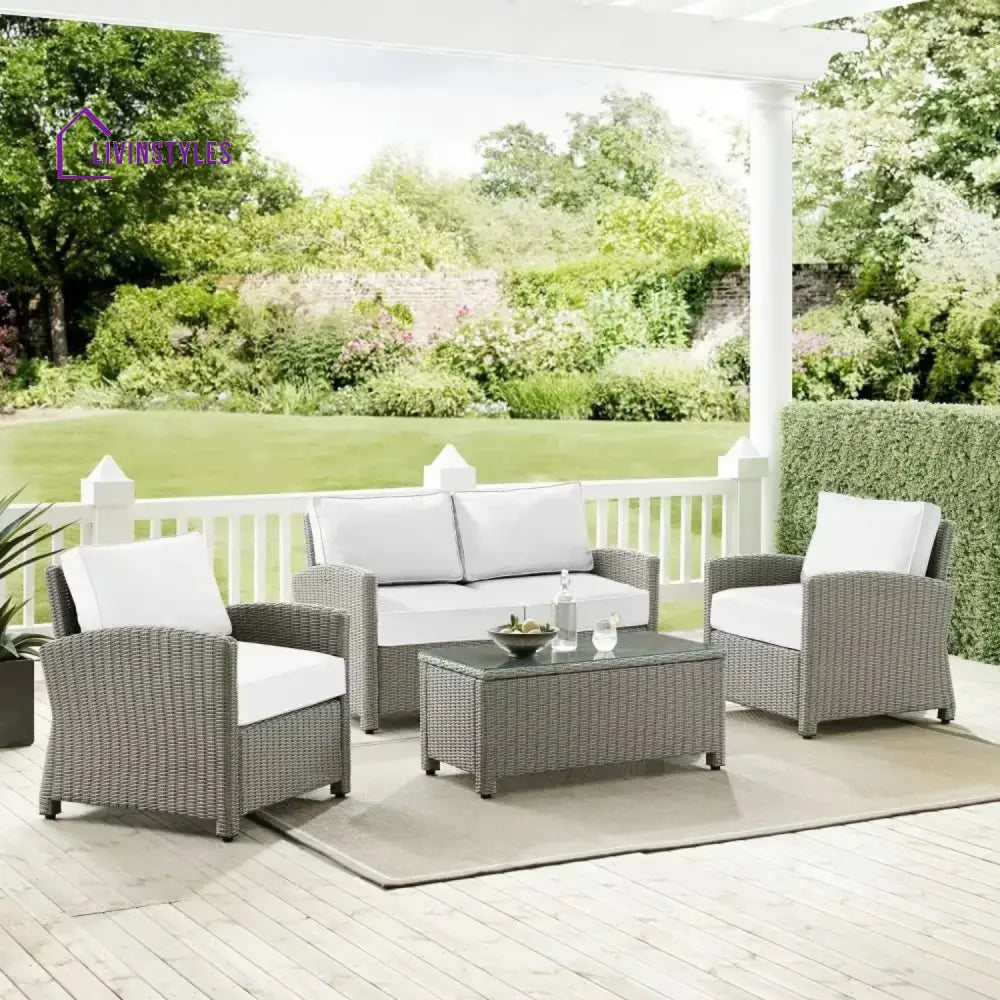 Porch Outdoor Sofa Set 2 Seater 2 Single seater and 1 Center Table - White - Sofa Sets
