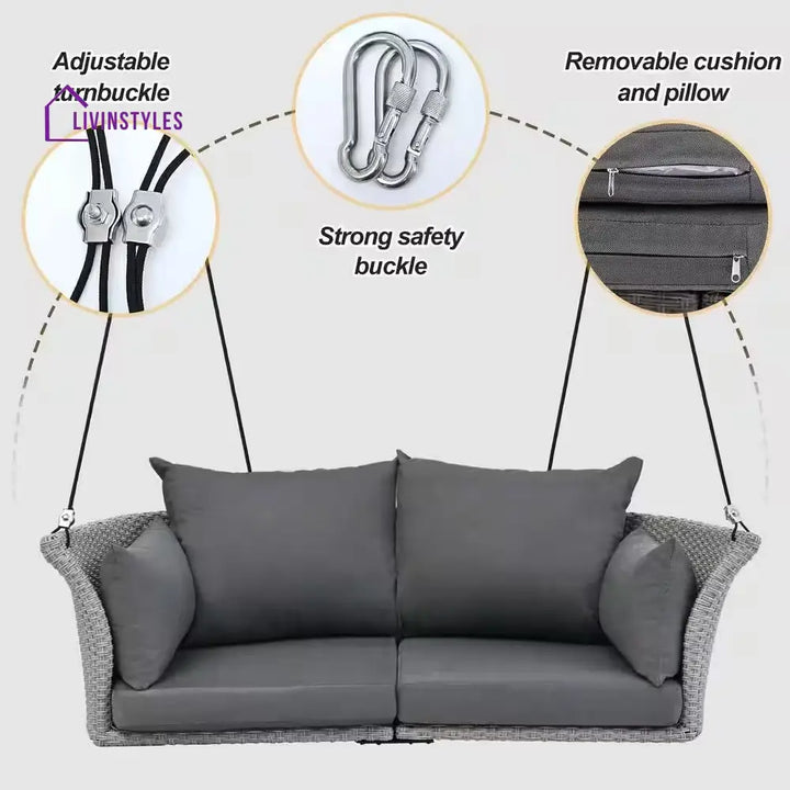 Portin Double Seater Hanging Swing Without Stand For Balcony Garden Swing (Grey) - Swings