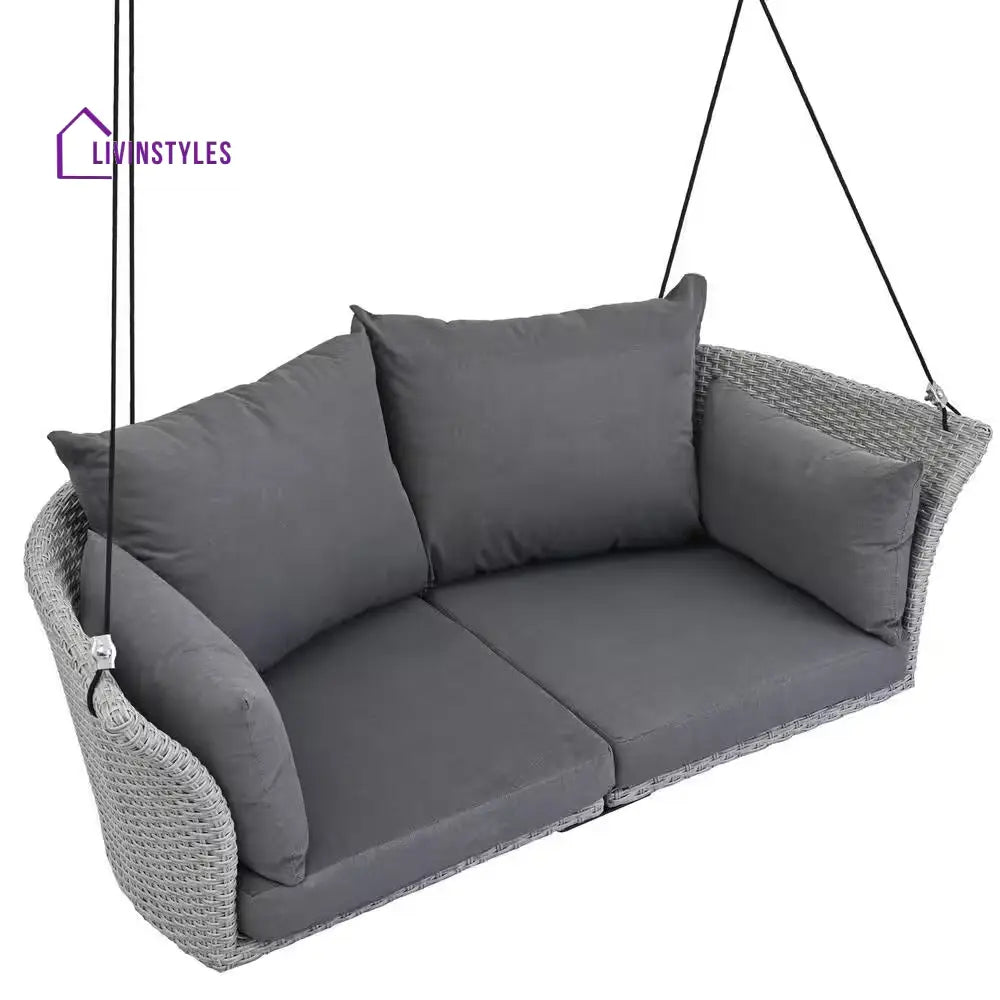 Portin Double Seater Hanging Swing Without Stand For Balcony Garden Swing (Grey) - Swings