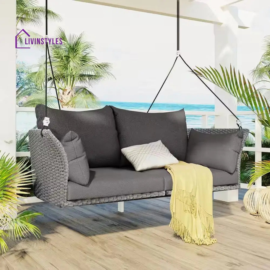 Portin Double Seater Hanging Swing Without Stand For Balcony Garden Swing (Grey) - Swings