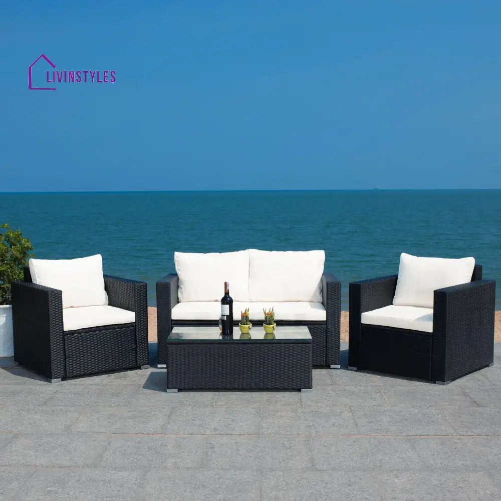 Power Outdoor Sofa Set 2 Seater 2 Single seater and 1 Center Table Set (White) - Black - Sofa Sets